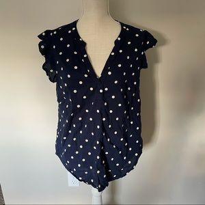 Old Navy Blue / White Polka Dot Ruffle Sleeve Top - Size L